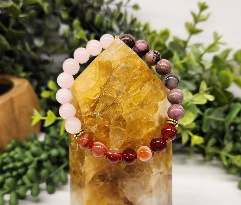 Bracelet Amour de soi - Quartz rose, corneline et rhodonite