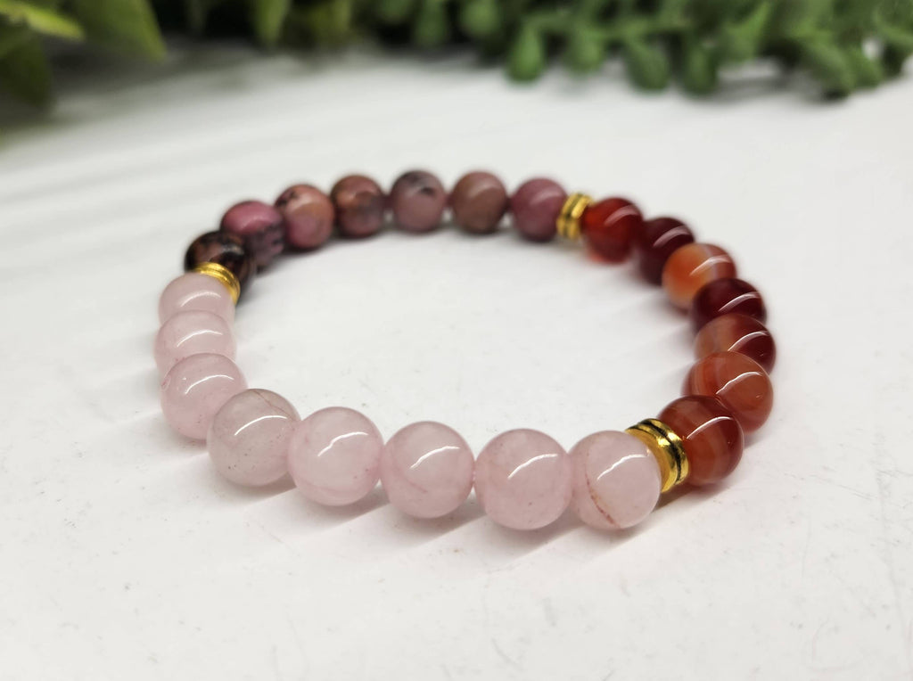 Bracelet Amour de soi - Quartz rose, corneline et rhodonite