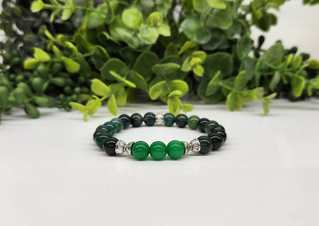 Bracelet d'abondance : jade vert et agate mousse
