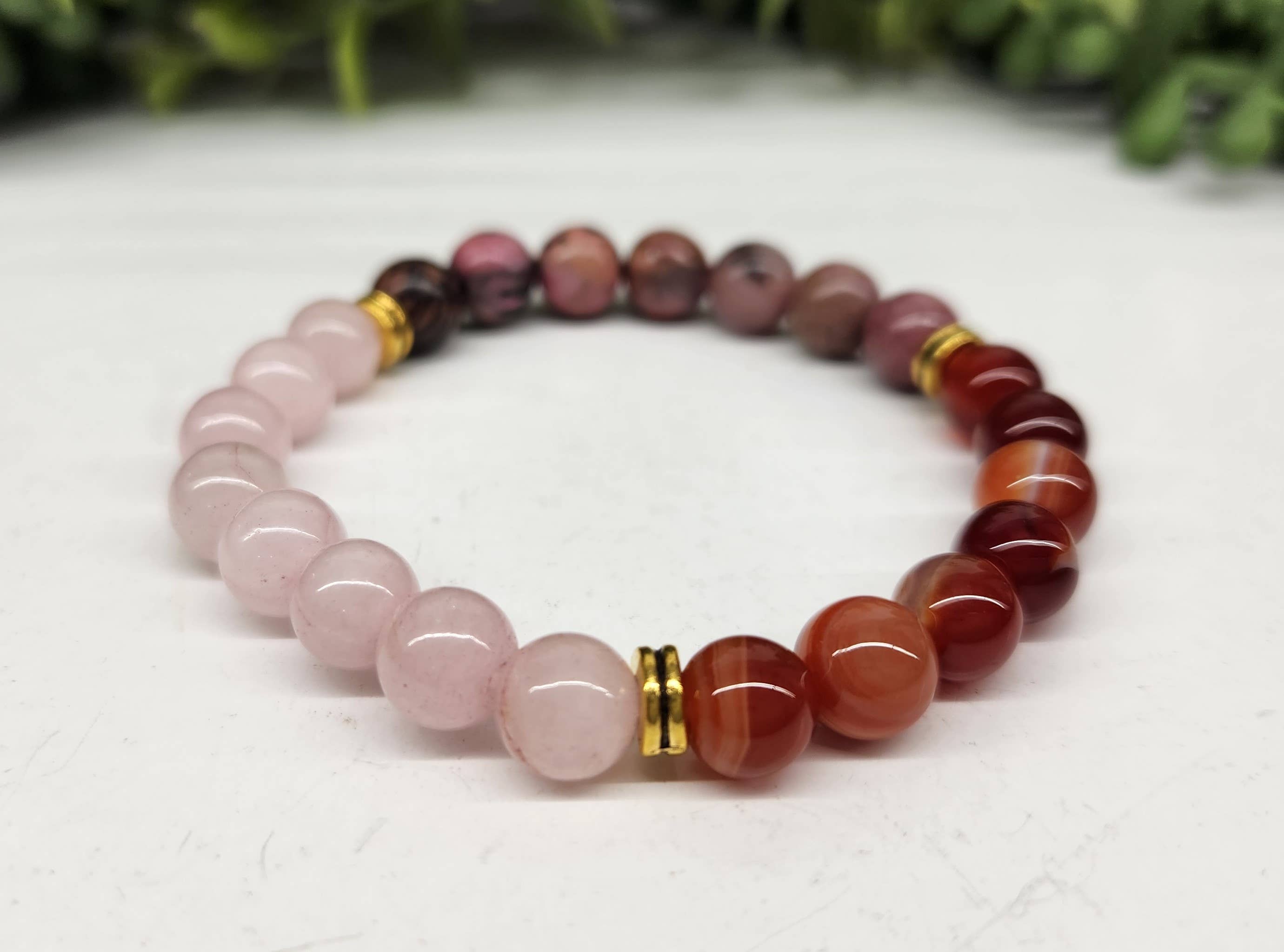 Bracelet Amour de soi - Quartz rose, corneline et rhodonite