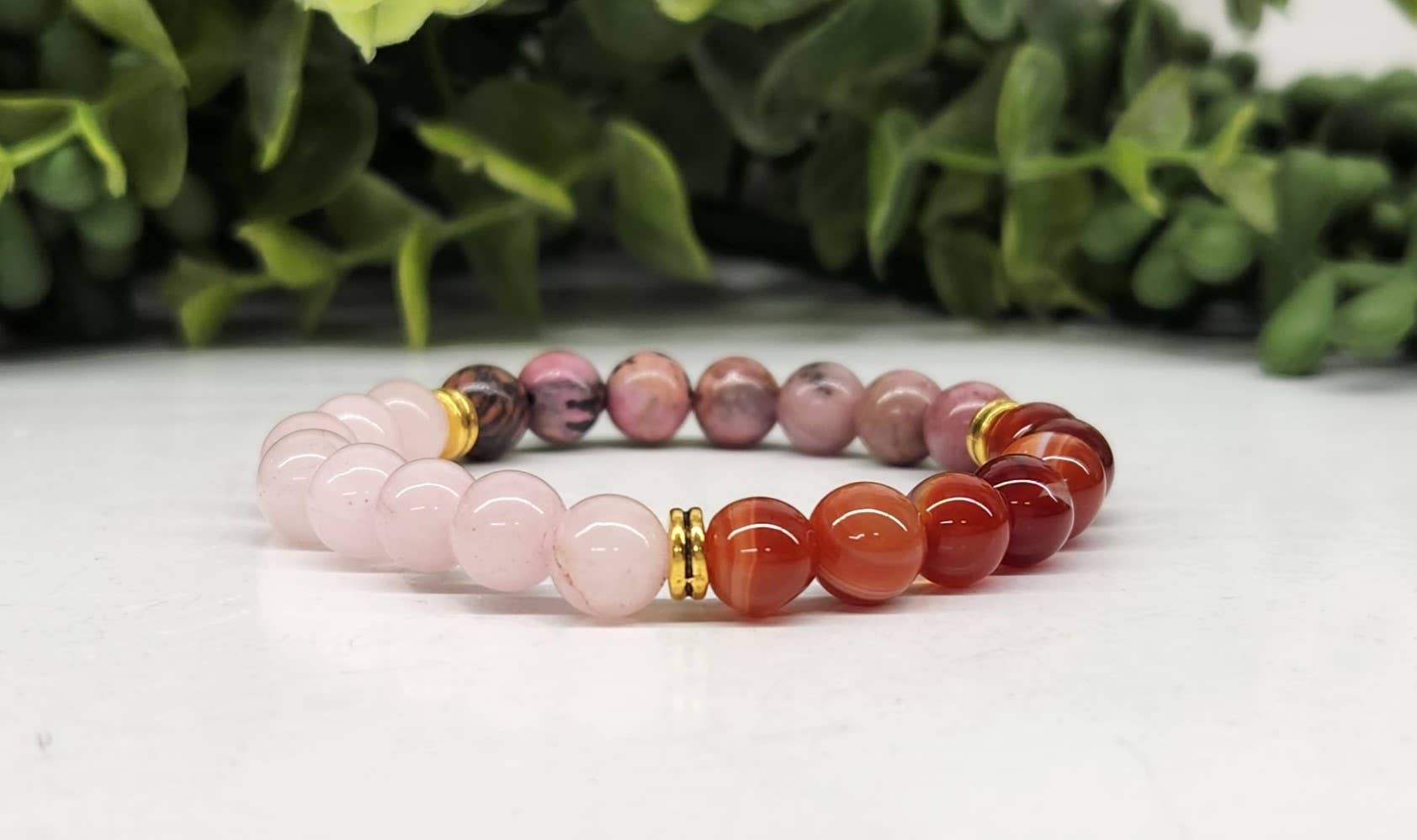 Bracelet Amour de soi - Quartz rose, corneline et rhodonite