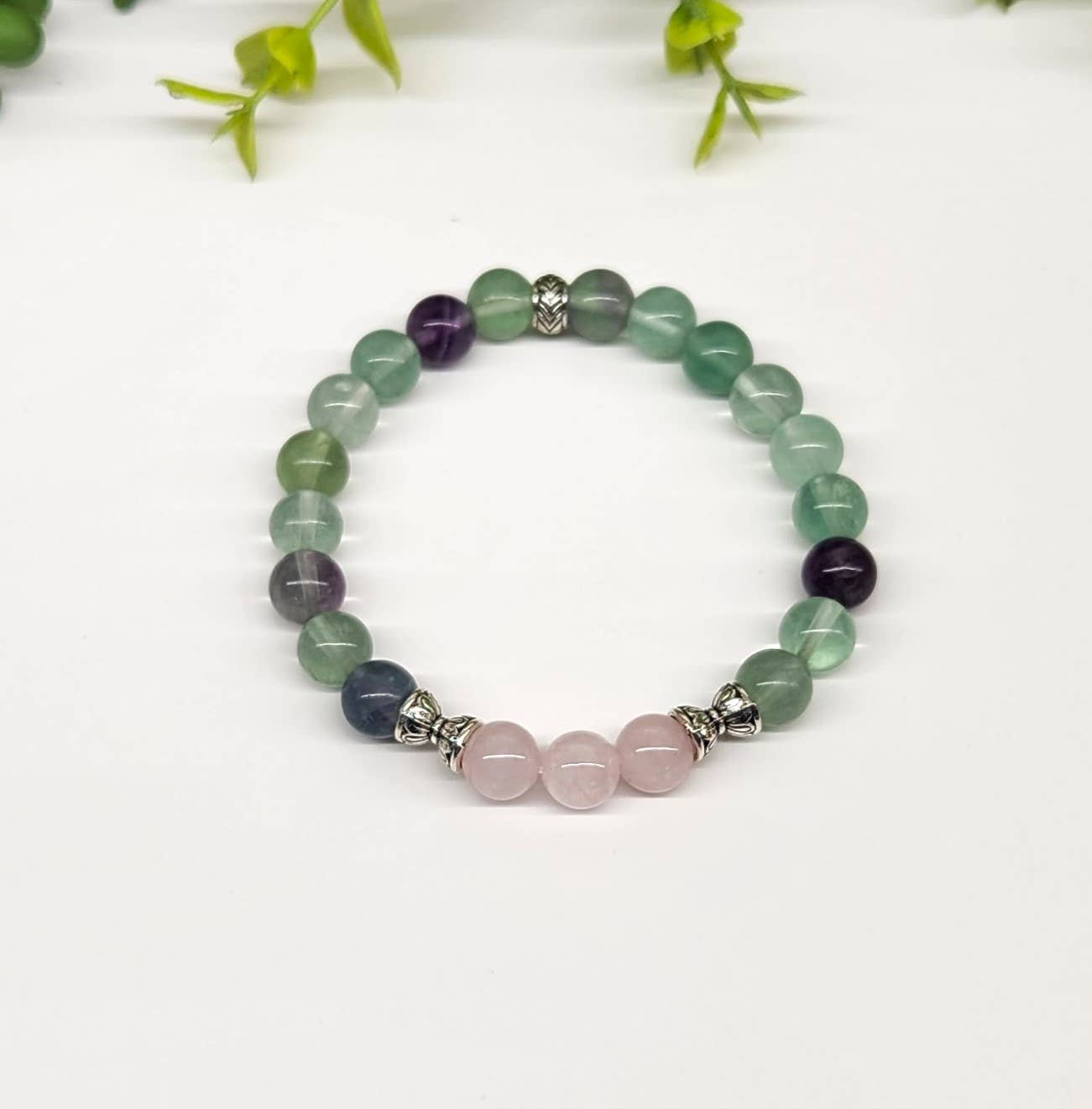 Bracelet Paix intérieure - Quartz rose et fluorite arc-en-ciel