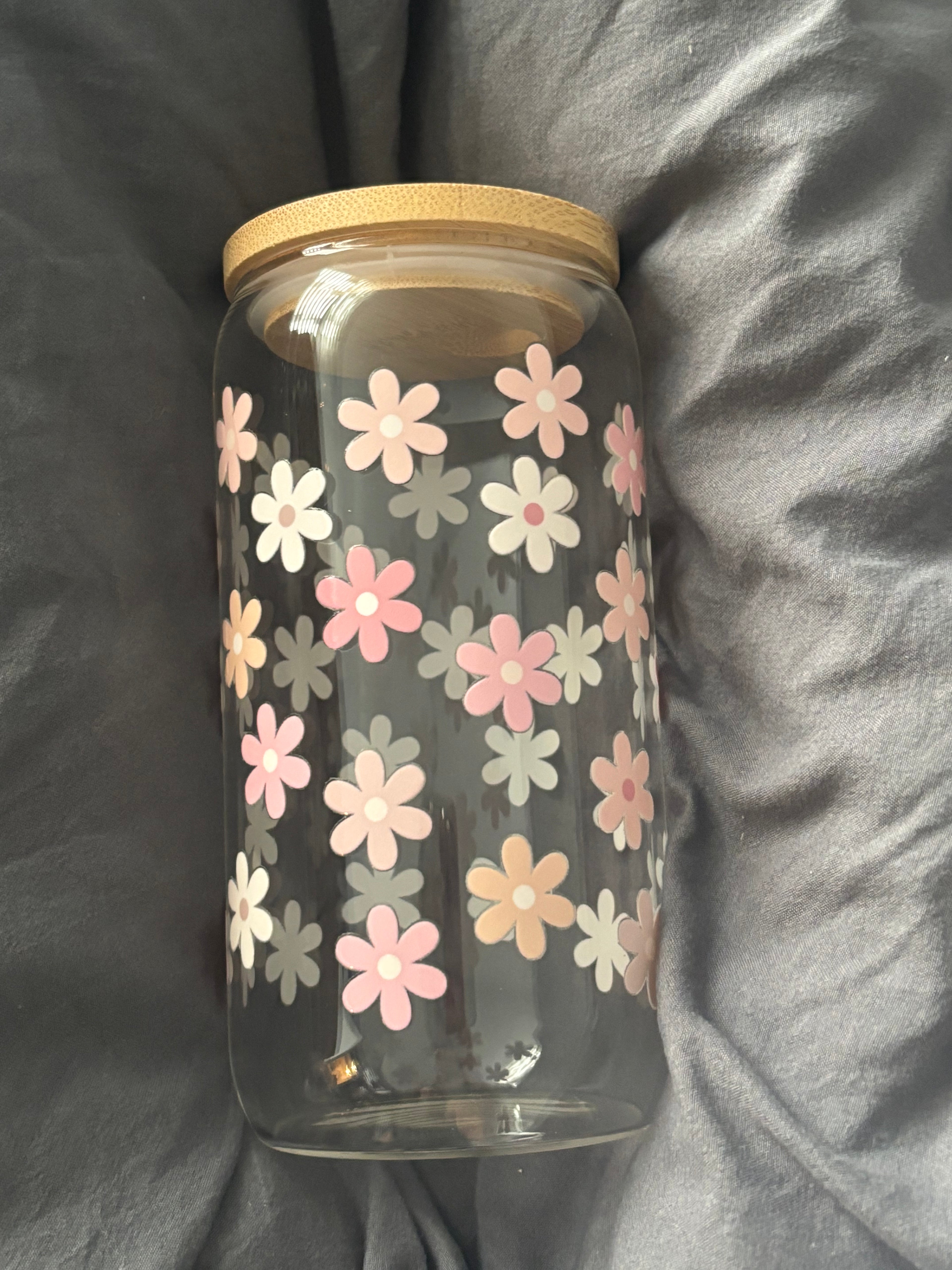 Glass cup 16 oz Flowers
