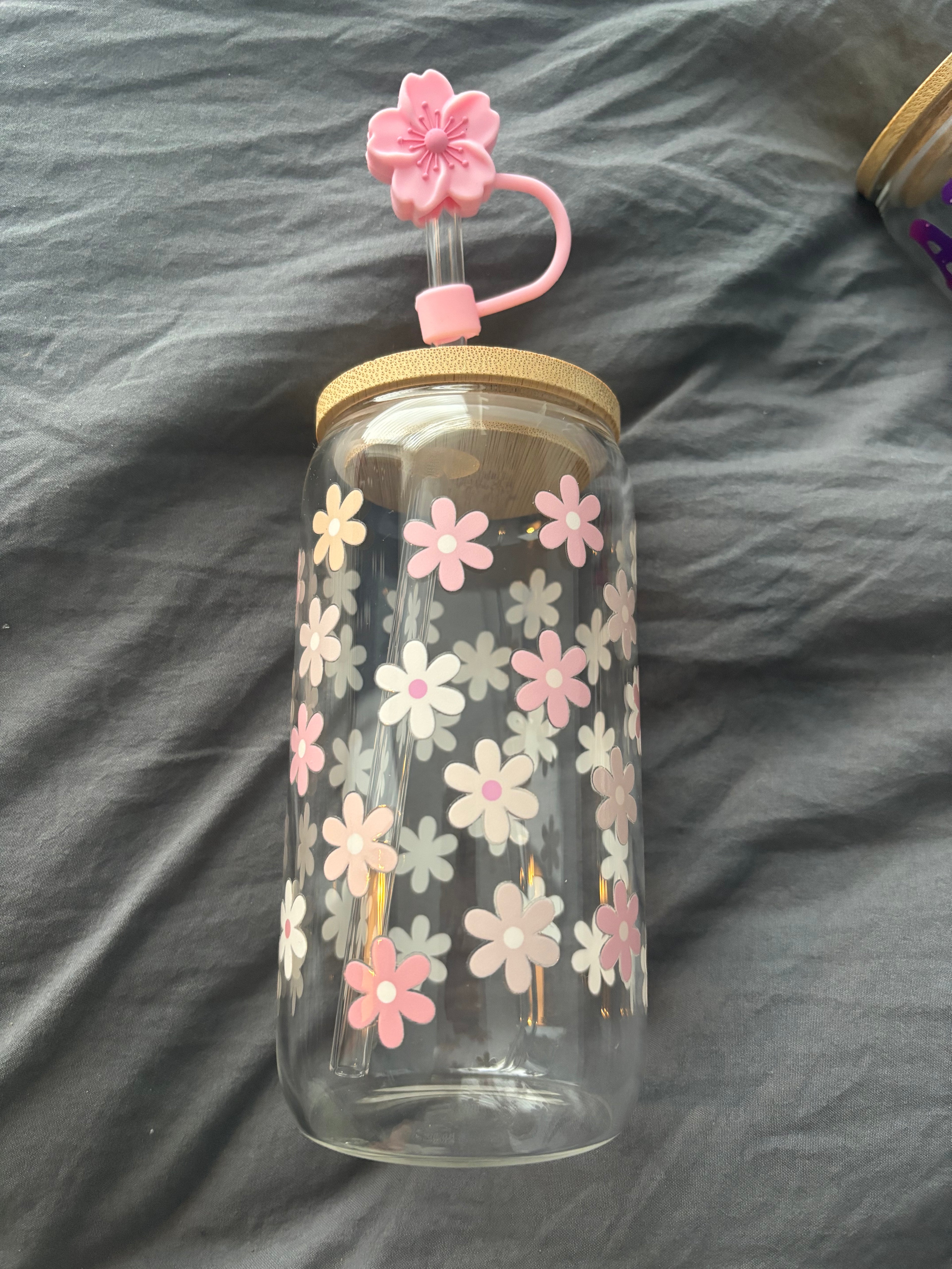 Glass cup 16 oz Flowers