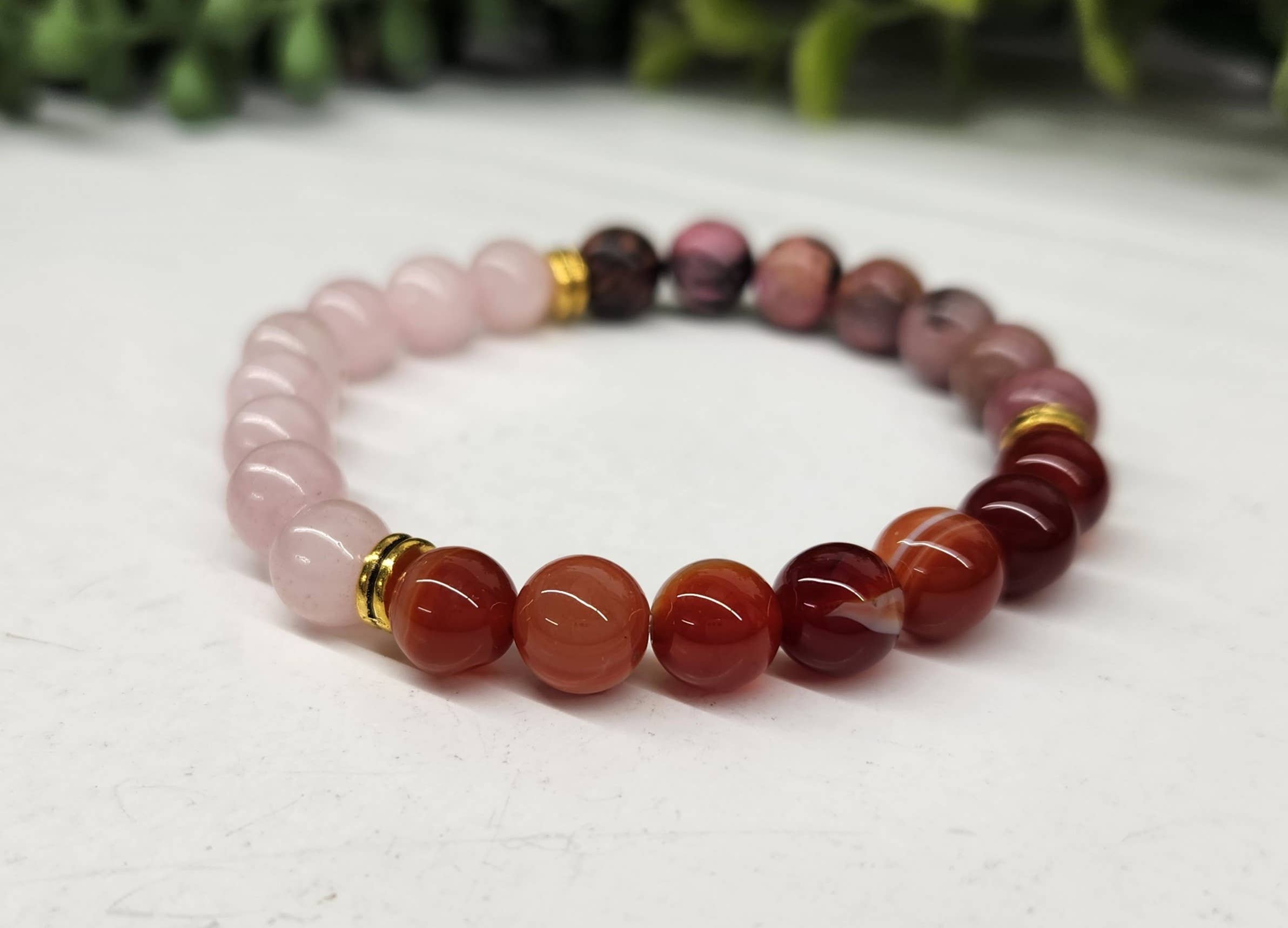 Bracelet Amour de soi - Quartz rose, corneline et rhodonite