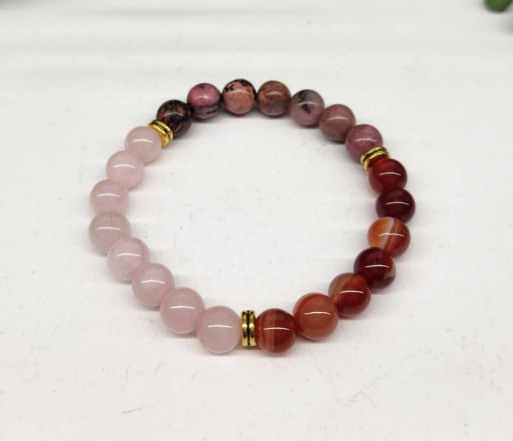 Bracelet Amour de soi - Quartz rose, corneline et rhodonite