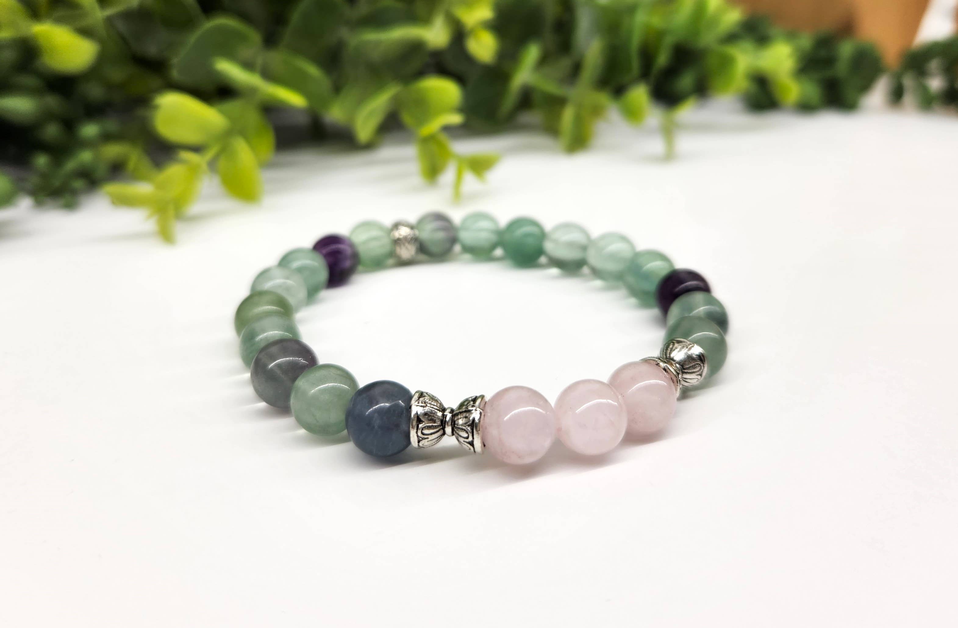 Bracelet Paix intérieure - Quartz rose et fluorite arc-en-ciel